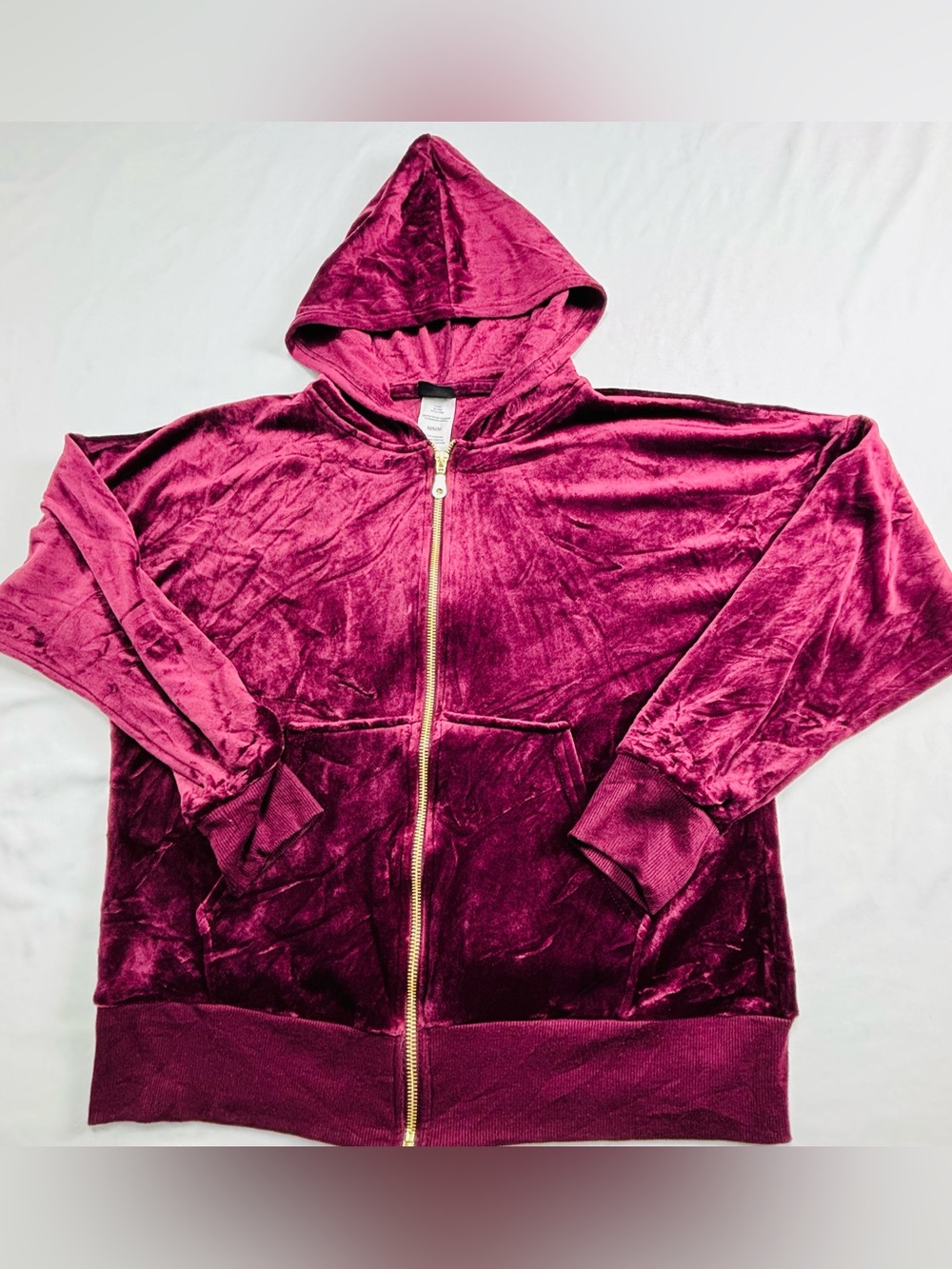 Velvet Zip-Up Hoodie Jacket in Deep Berry W645